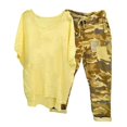 thumbnail image 2 of Dazajoo Two Piece Summer Outfits for Women Casual Cotton Linen Round Neck Half Sleeve T Shirts and Camo Capri Pants Sets 2025 Lounge Suits,Yellow,XXL, 2 of 7