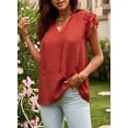 thumbnail image 4 of Asyoly Women's V-Neck T-Shirts Ruffle Sleeve Loose Blouse Casual Lace Up Solid Color Top, 4 of 5