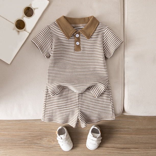 Conjuntos de solapa de manga corta para niños, pajarita de moda D, conjunto de jersey de cuello redondo de dos piezas para niños y niñas, conjunto de top y pantalones de poliéster para niños