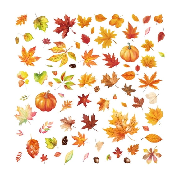 Fall Static Window Stickers,Colorful Maple Leaf Pumpkin Clings for Glass Removable Adhesive Free Kindergarten Classroom Display.
