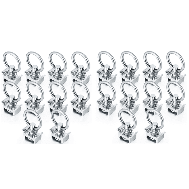 20Pcs Single Stud Fitting L Track 4,000LB Capacity with Stainless Steel Round Ring Aluminum Keeper