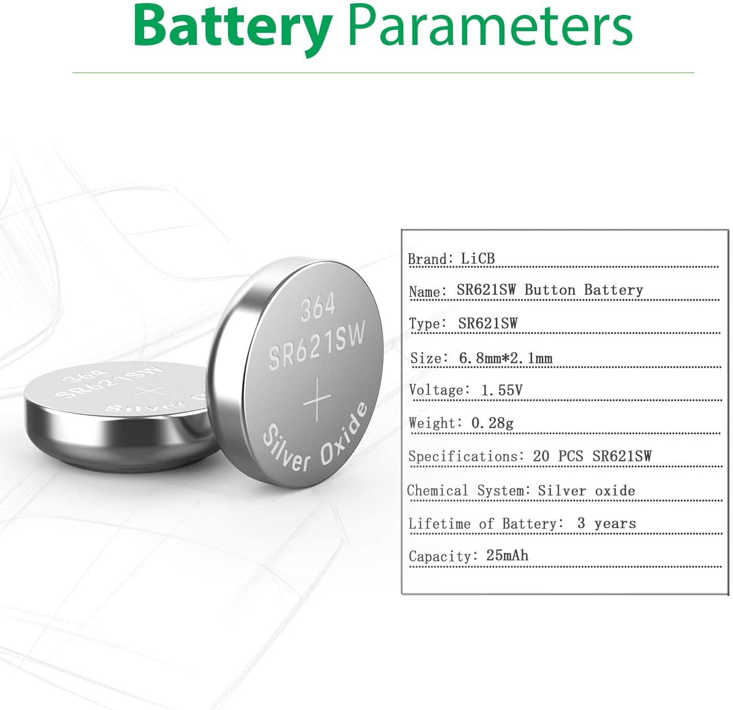 LiCB 20 PCS SR621SW LR621 364 AG1 363 164 Button Cell Watch Batteries 1
