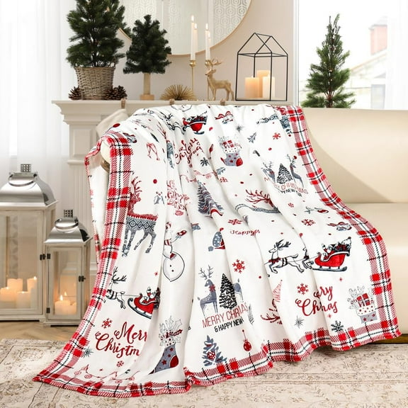 Christmas Throw Blanket Christmas Reindeer Blanket Ultra Soft Flannel Fleece Blanket Winter Plush Fuzzy Warm Bed Blanket Christmas Holiday Decor for Couch Bed 50" X 60"
