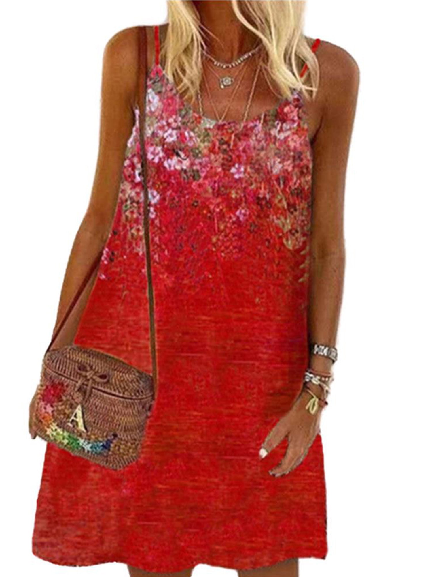 YCCOTO Womens Summer Floral Tank Mini Dress Casual Plus Size Sleeveless