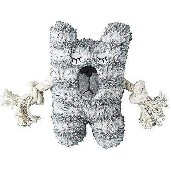 patchwork pet bear greybar premium dog toy plush w pull through rope squeaker