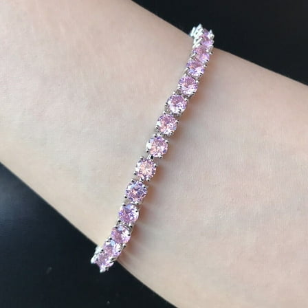 9Ct Round Lab Created Pink Sapphire Tennis Bracelet 14k White Gold Finish