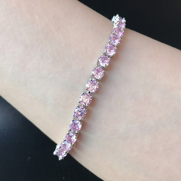 9Ct Round Lab Created Pink Sapphire Tennis Bracelet 14k White Gold Finish