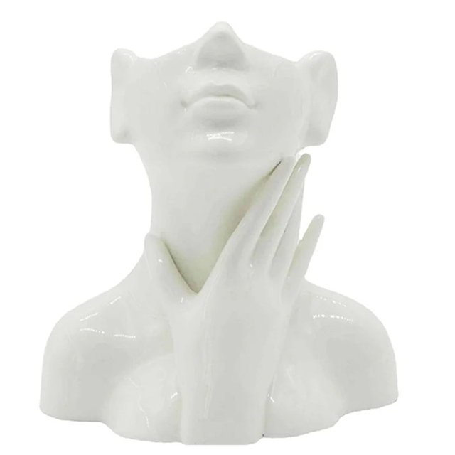 Jarrón de flores de estilo nórdico para mujer, jarrón de cerámica con forma de media cara, artesanías para dormitorio, sala de estar, decoración de escritorio, C