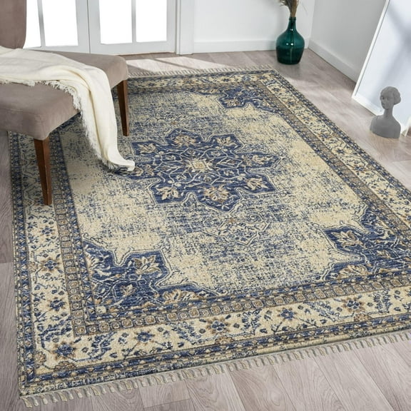Luxe Weavers Oriental Blue 8x10 Area Rug Floral Fringed Carpet