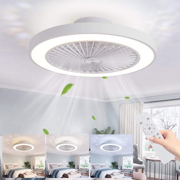 20" Flush Mount Ceiling Fan with Lights and Remote Low Profile Flush Mount Ceiling Fan Light 6 Speeds 4000LM 41W Fandelier LED Fan Light Smart Timer 3000-6500K Dimmable for Dining Living Room