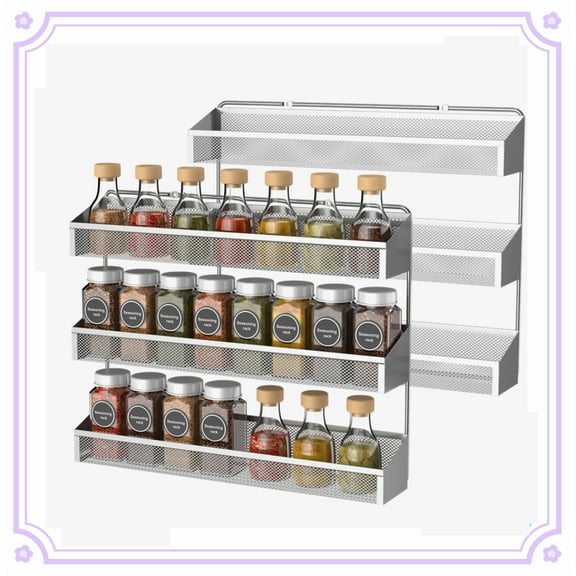 Fuleadture Set of 2 3 layer Wall Mount Spice Rack in Home-Silver