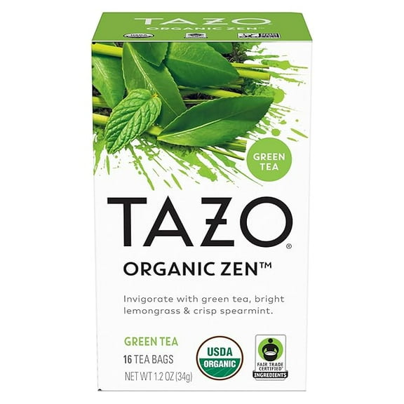 1x TAZO Organic Zen Green Tea, Caffeinated Tea with Refreshing Lemongrass & Spearmint, 16 Total Bags