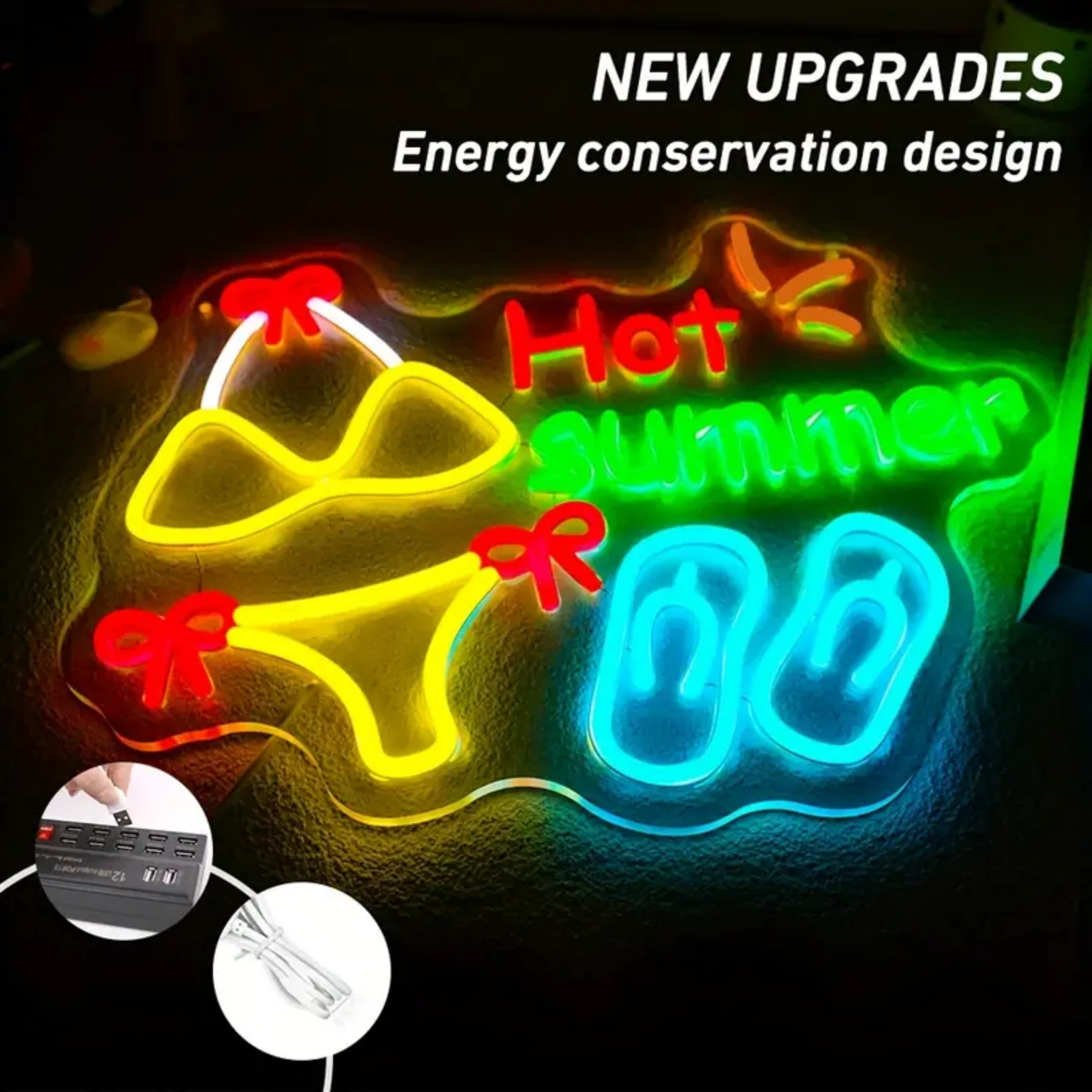 UPONRAY Hot Summer Neon Signs, 15.7"*11.4" Dimmable & USB-Powered LED Neon Light, Stylish Wall Decor for Home, Beach Bar, Natatorium, Swimming Pool