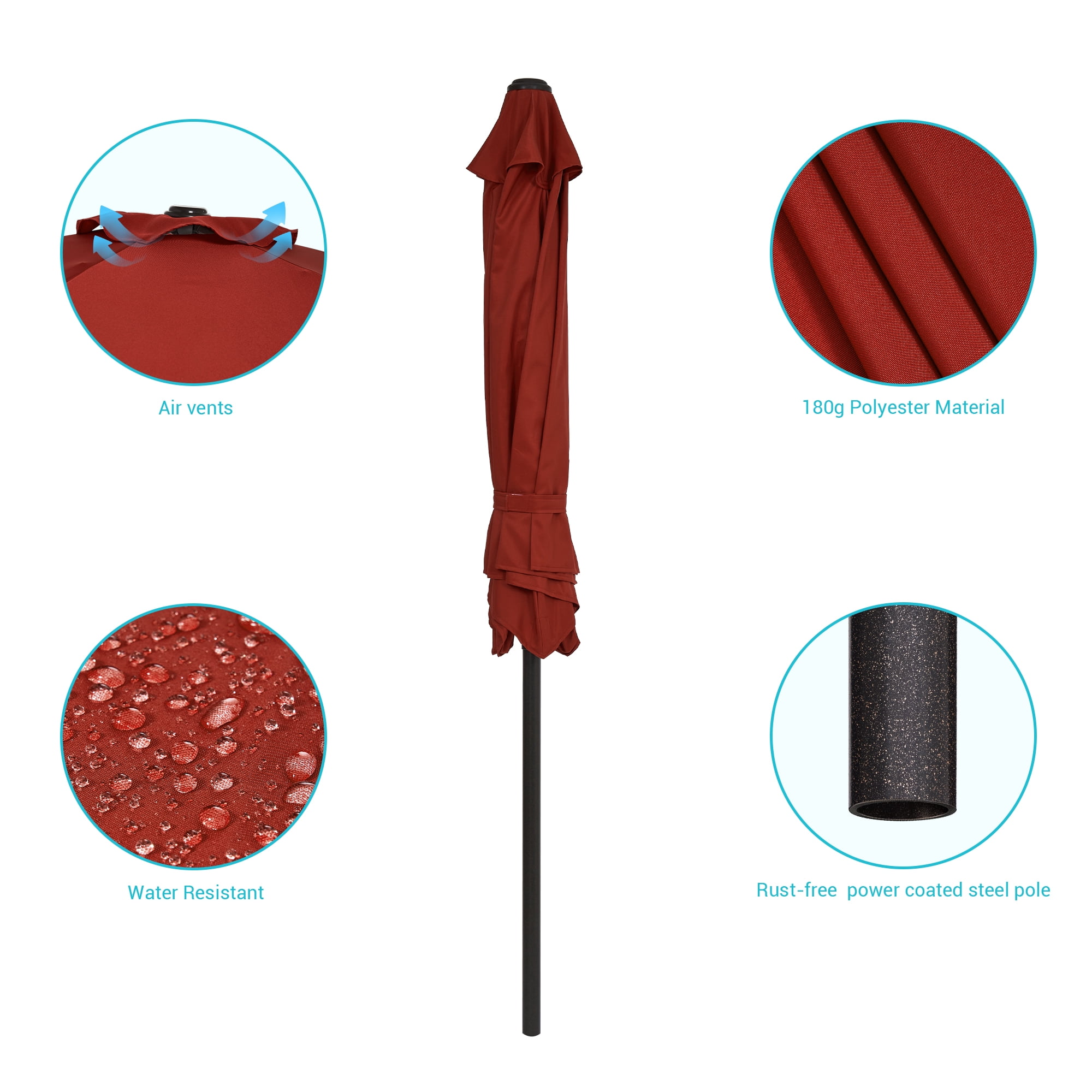 CHYVARY 7.5 FT Outdoor Patio Shade Table Market Umbrella with Tilt Button for Deck, Garden and Pool, Chili Red