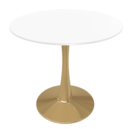 LeisureMod Round Dining Table Modern 27 MDF Wood Tabletop with Gold Steel Pedestal Base for Kitchen and Living Room Bristol Series in White