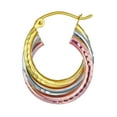 thumbnail image 3 of Wellingsale Ladies 14k Tri 3 Color Gold Polished Diamond Cut 5mm Crossover Elegant Hinged Hoop Earrings (20 x 16 mm), 3 of 7
