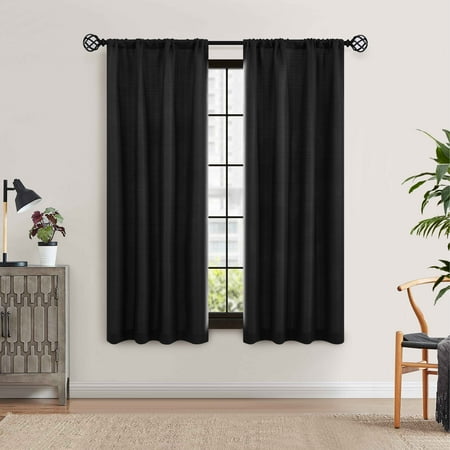 Mainstays Southport Textured Light Filtering Curtain Panel Pair Set of 2 Greystone 40 W x 63 L