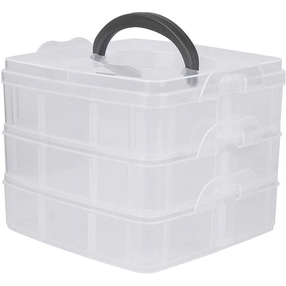 3-Tier Stackable Storage Container Box with 18 Compartments,Plastic Organizer Box for Arts and Crafts,Toy,Fuse Beads,Washi Tapes,6.5*6.5*5.11inch