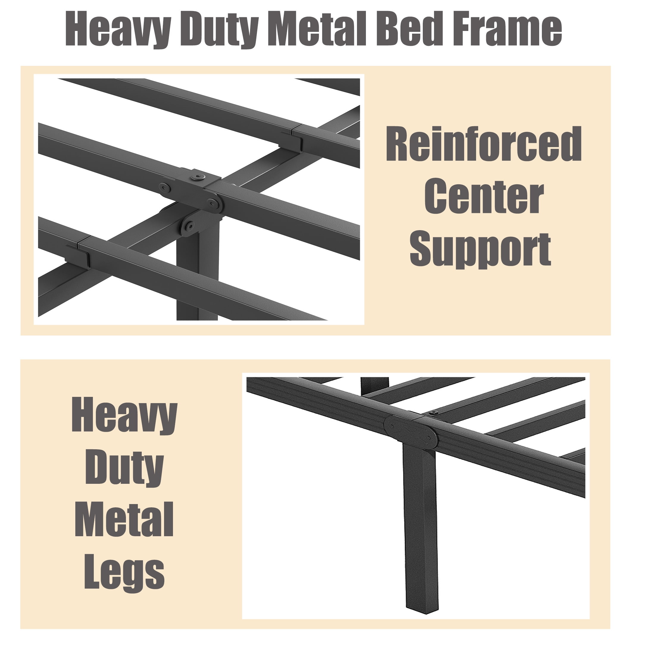 NESLIME 18 inch Twin Size Metal Bed Frame with Ample Storage Space, Heavy Duty Metal Platform, No Box Spring Needed
