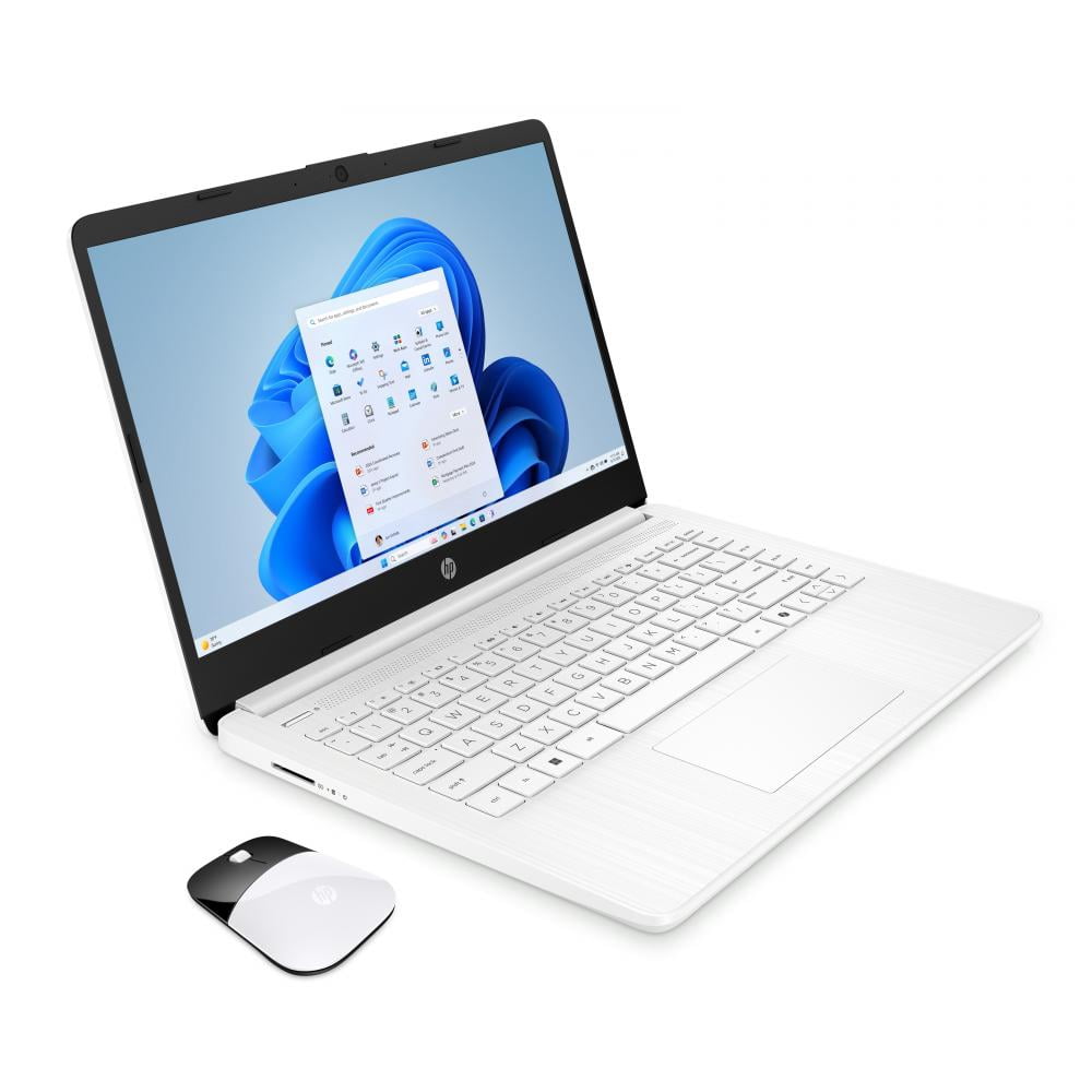 HP 14" HD Touchscreen Laptop with Copilot Intel N150 4GB RAM 128GB SSD Snowflake White + HP Wireless Mouse + One Year M365 Subscription