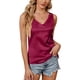 thumbnail image 1 of Women Summer Sleeveless Satin Tank Tops Sexy Double V-Neck Loose Fit Camisole Shiny Solid Color Casual Blouses Shirts White, 1 of 5