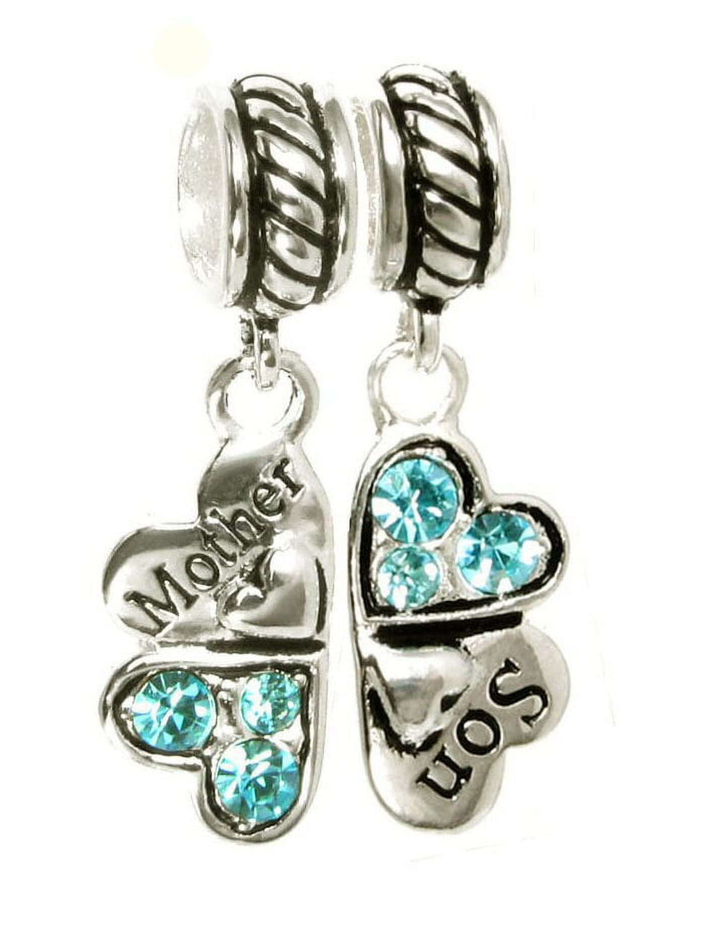 Sterling Silver Rhinestone 'Mother Son Love' Heart European Bead Charm