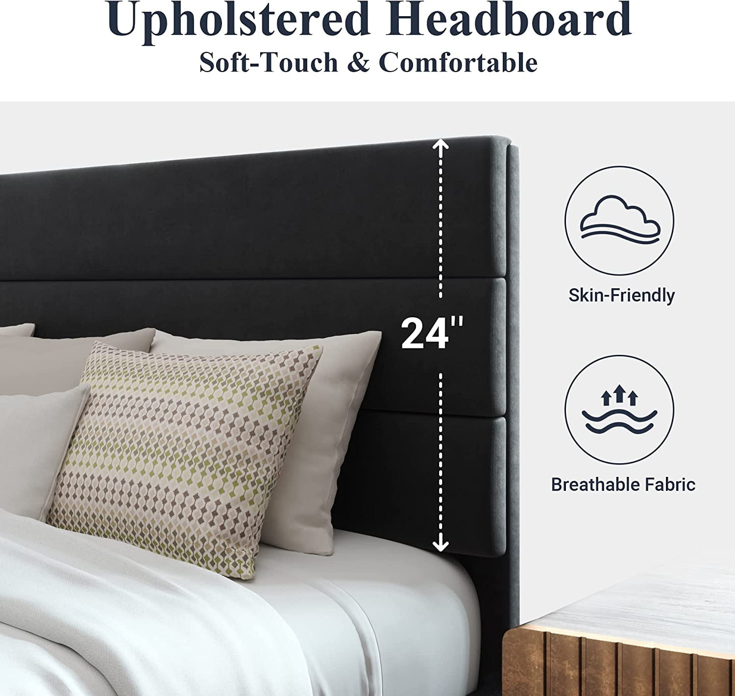 Allewie Full Size Platform Bed Frame with Velvet Headboard/Fully Upholstered Mattress Foundation, No(图5) Allewie Full Size Platform Bed Frame with Velvet Headboard/Fully Upholstered Mattress Foundation, No(图5)