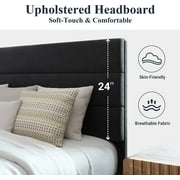 Allewie Queen Size Platform Bed Frame with Velvet Headboard/Fully Upholstered Mattress Foundation, No Box Spring Needed, Black
