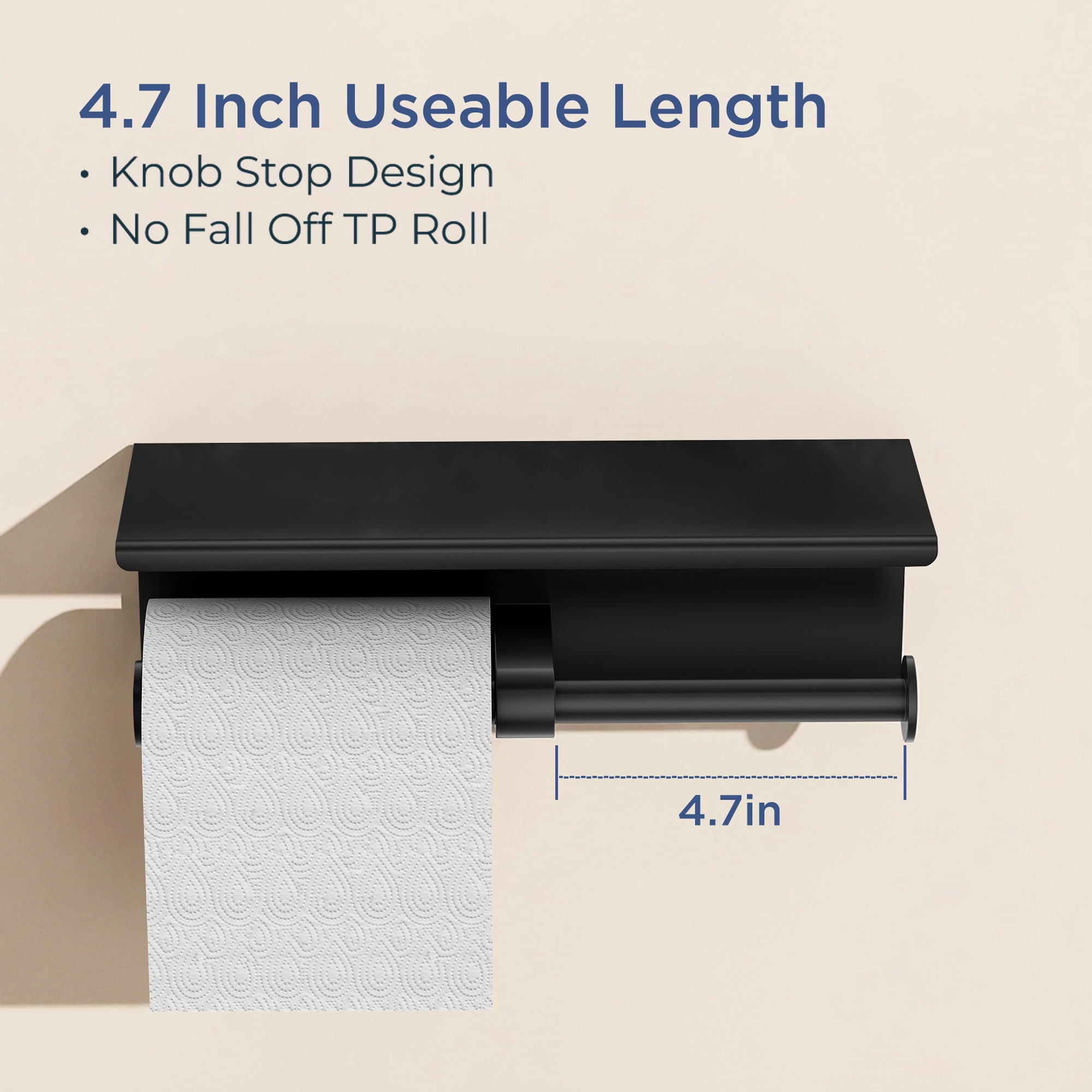 TVOFEK Double Toilet Paper Holder with Shelf, 304 Stainless Steel Wall Mounted Tissue Roll Holder for Bathroom, Rustproof Modern Matte Black