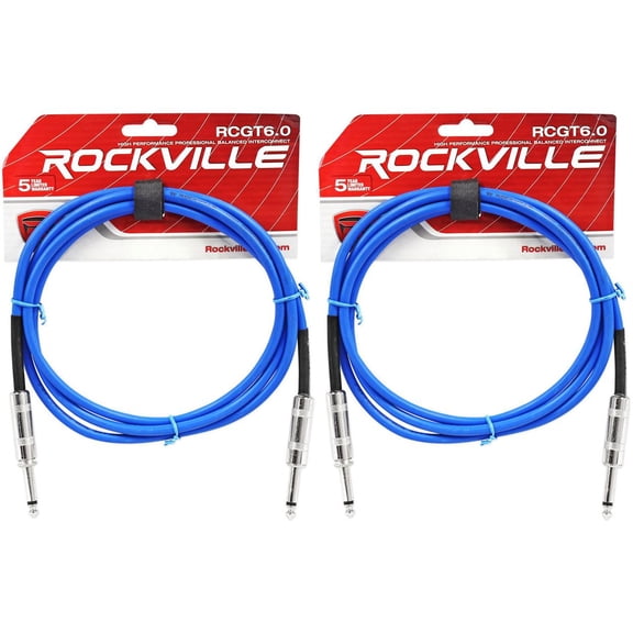 2 Rockville RCGT6.0BL 6' 1/4" TS to 1/4'' TS Guitar/Instrument Cable