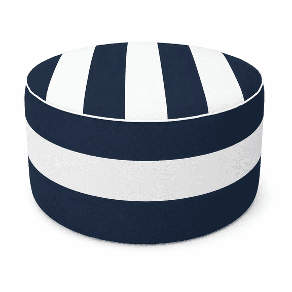 Inflatable Outdoor Ottoman 21"x21"x9", 220LBS UV Fade Resistant Patio Foot Stool, Portable Water Repellent Pouf with Carry Handle for Garden Camping Indoor Extra Seating - Blue/White Striped