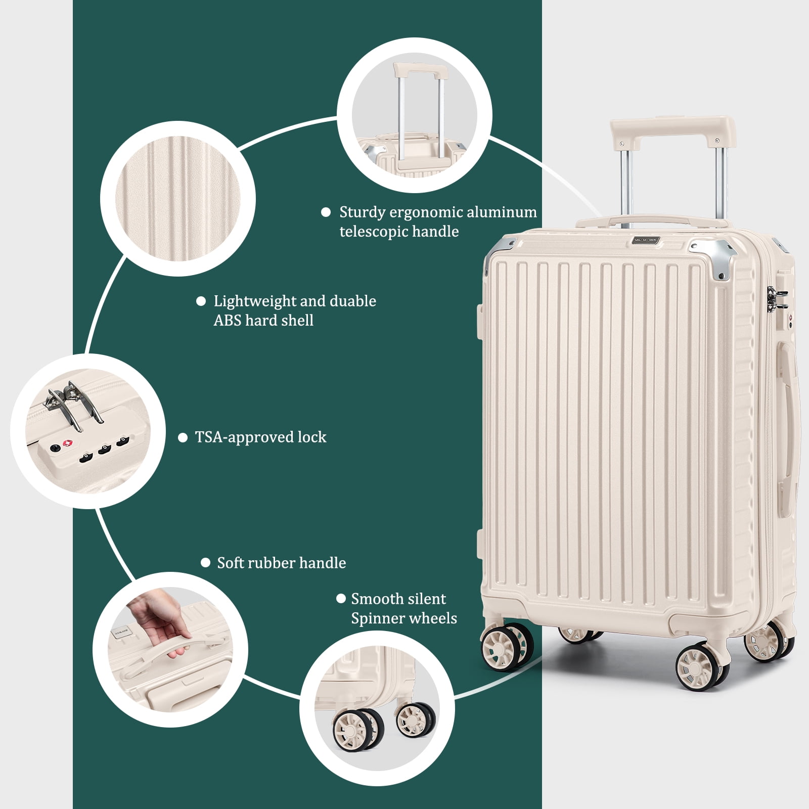Joyway 7 Piece Luggage Set PC Hardside Lightweight Suitcase with TSA Lock Spinner Wheels (18/20/24/28)