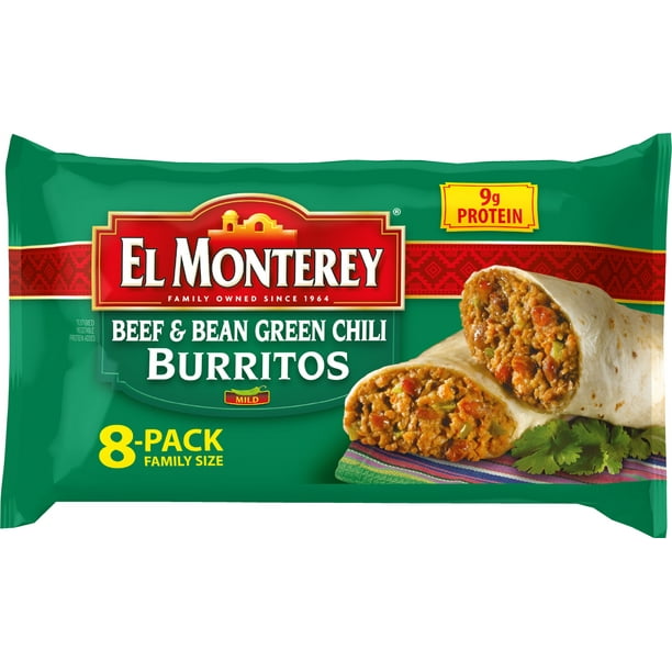 El Monterey Beef & Bean Green Chili Burritos, 8 Pack Family Size ...
