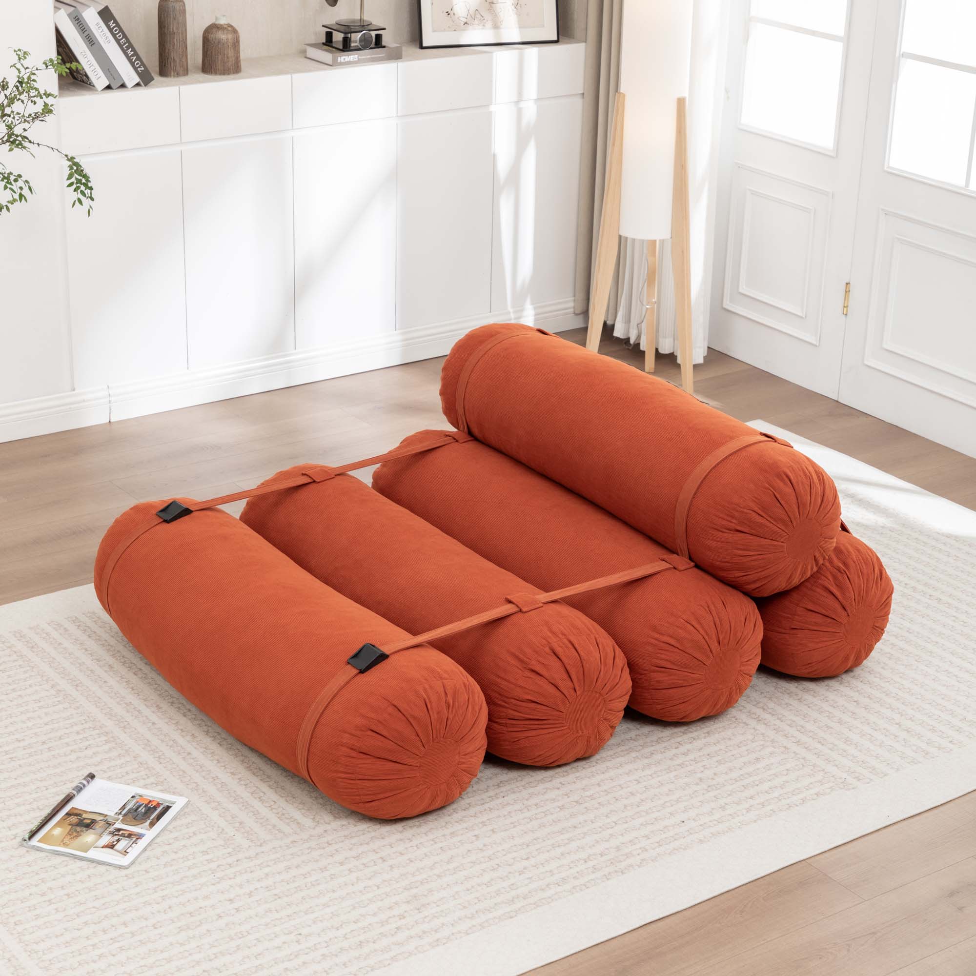 Miniyam 76" x 50" Orange Floor Sofa with Adjustable Straps Bean Bag Lounger for Living Room, Bedroom