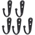 thumbnail image 2 of Paquete de 5 ganchos negros para colgar en la pared con 10 tornillos, gancho para bata de una sola punta, ganchos de pared de metal pesado con 2 agujeros para colgar toallas, 2 of 5