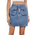 thumbnail image 3 of Skirts for Women Trendy Y2k Cargo Denim Mini Skirt High Waisted Stretchy Jean Shorts Denim Blue S, 3 of 7