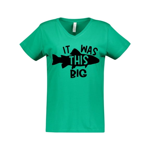 Inktastic It Was This Big Fishing Humor Women's V-Neck T-Shirt