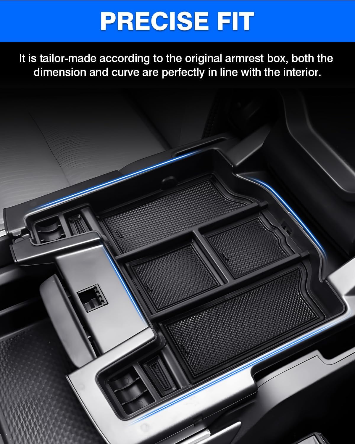 Canvcle Center Console Organizer for 2019-2025 Dodge RAM 1500 2500 3500 Accessories Armrest Storage Box Secondary Insert Tray with 2 Color Mats (Full Console w/Bucket Seats ONLY)