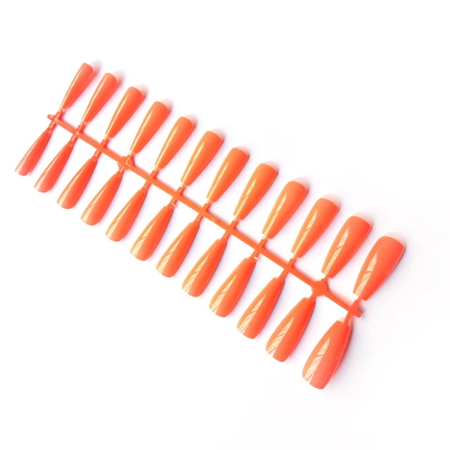 Minnieouse Uñas postizas largas, manicura de uñas Multicolor a presión, manicuras pequeñas de moda para el hogar, puntas de cubierta completa Juegos de manicura naranja 2