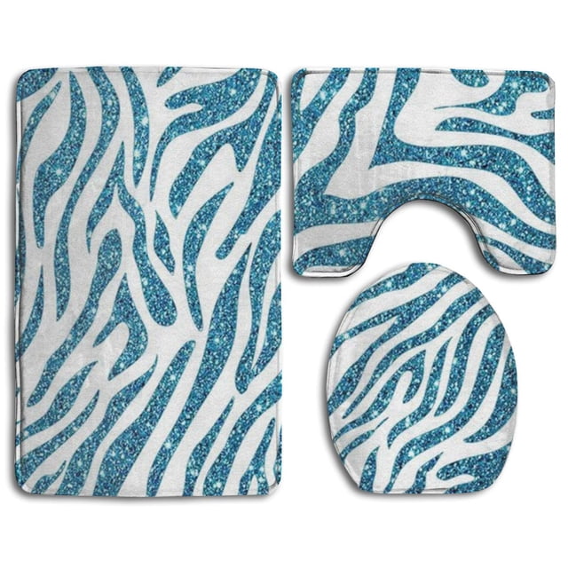 ABPHQTO Leopardo de rayas azules de guepardo Juego de alfombras de baño de 3 piezas Alfombra de baño Alfombra de contorno y tapa de inodoro