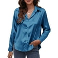 thumbnail image 1 of Camisa de las mujeres Camisa de satén sólido para mujer Camisas casuales con botones de manga larga 1 1, 1 of 5