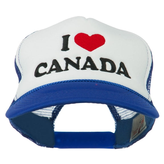 I love Canada with Heart Embroidered Foam Front Mesh Back Cap - Royal White OSFM