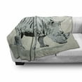 thumbnail image 3 of Animal Soft Flannel Fleece Blanket, Wild Animals Themed Creature Illustration Tropical Nature Safari Artwork, Cozy Plush for Indoor and Outdoor Use, 60" x 80", Pale Green Baby Blue, by Ambesonne, 3 of 6