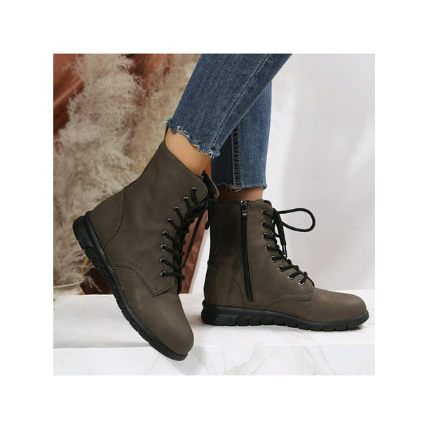 Woobling Womens Comfortable Ankle Boots Work Lace Up Boot Slip Resistant Leather Booties Dark Brown 5 Other 5