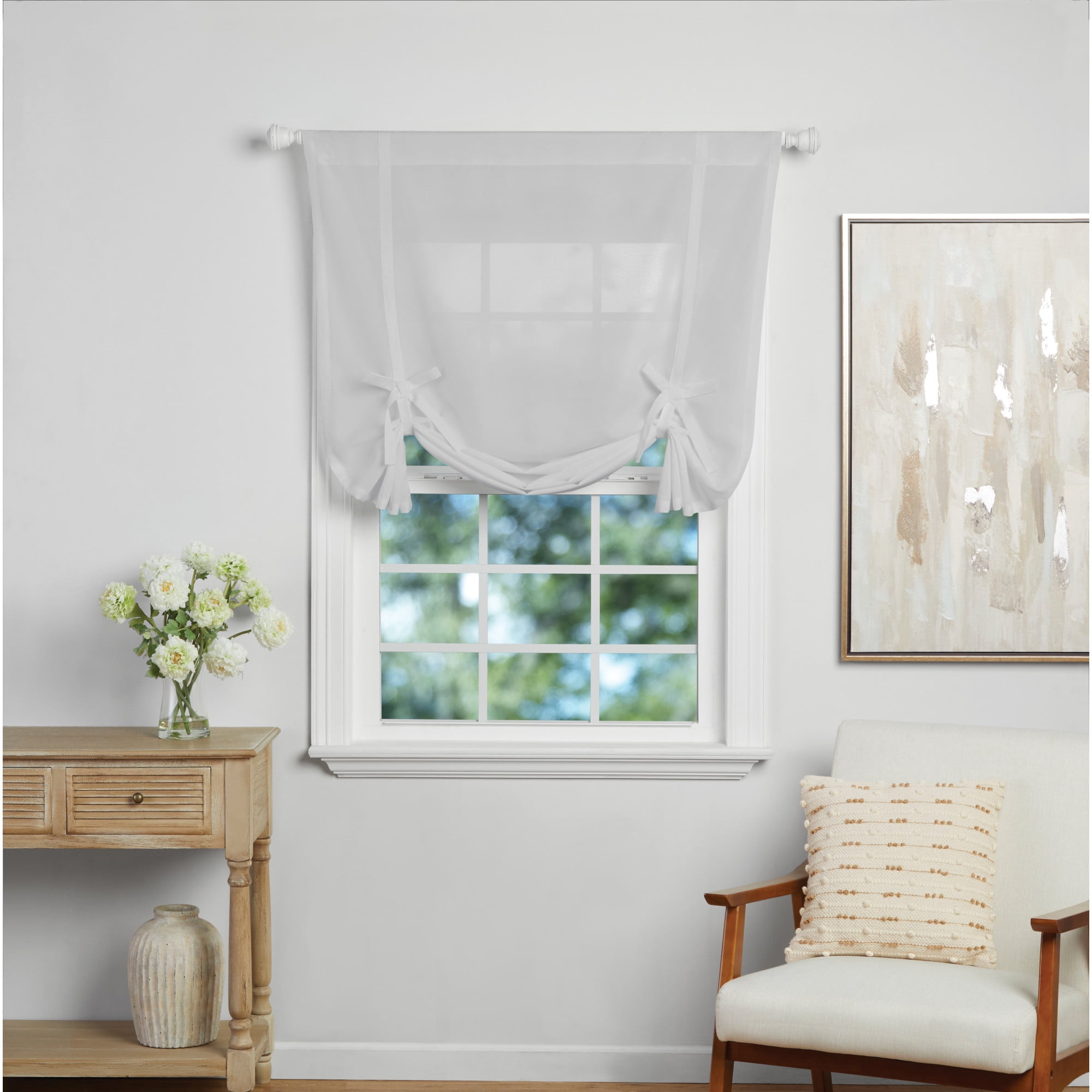 Mainstays Tie Up Balloon Shade Soft Silver Light Filtering Pole Top 1 Piece, 42" W x 63" L