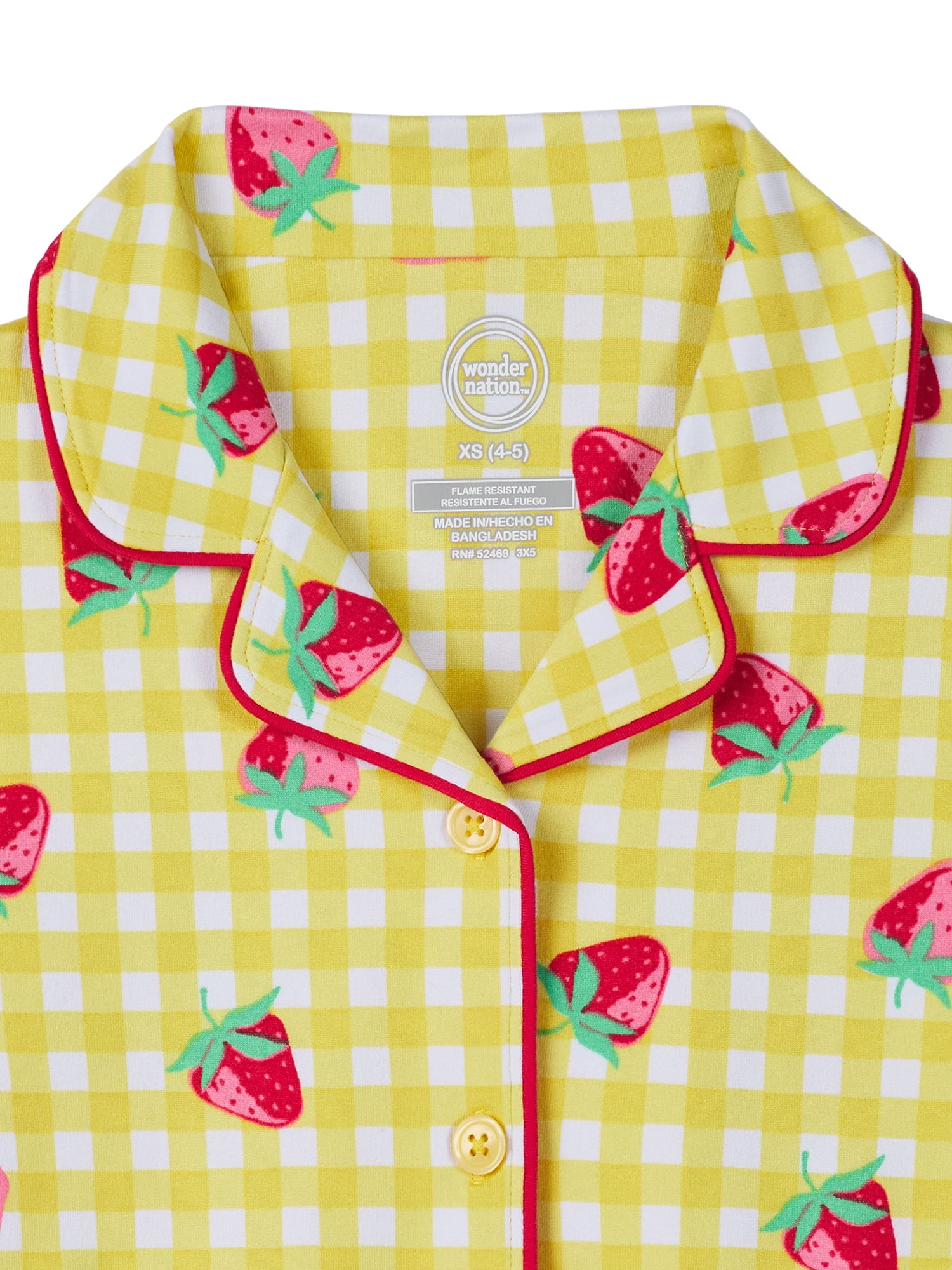 Wonder Nation Girls Short Sleeve Button Front Pajama Top and Shorts Set with Eyemask, 3-Piece, Sizes Sizes 4-18