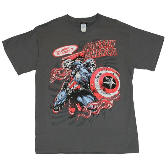 Captain America (Marvel Comics) Mens T-Shirt - "You Wanna See Stars" Image (Medium)