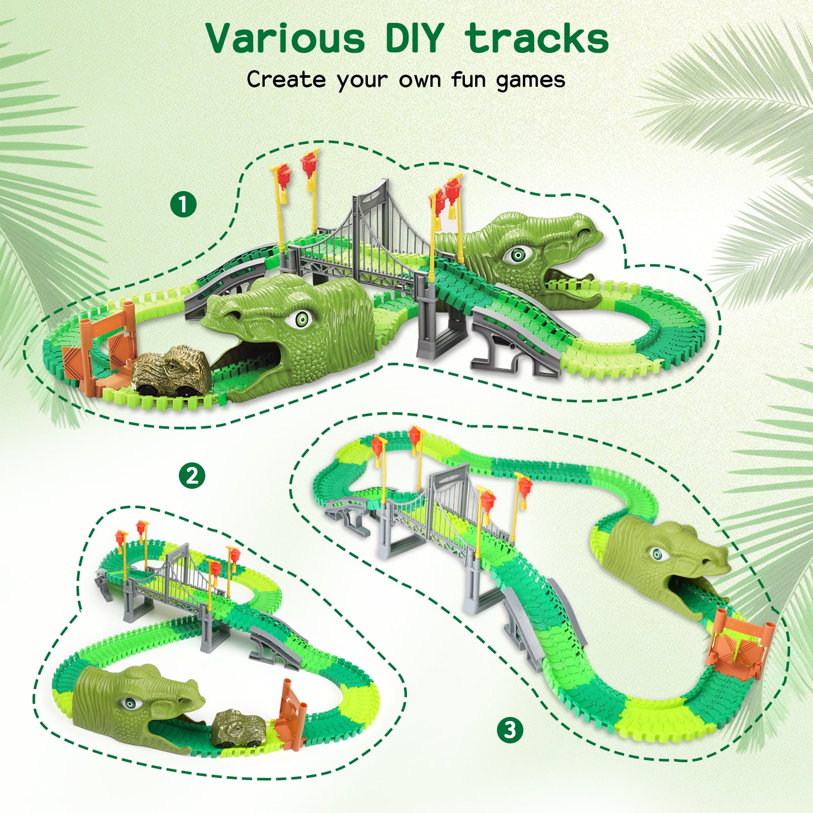 Beefunni Dinosaur Train Toys Road Race Track Set, Toddler Dinosaur World Toys Cars, Christmas Birthday Gifts for 2 3 4 5 6 7 8 Year Old Boys Girls