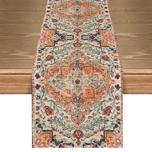 Sm:)e 72" x 13" Boho Farmhouse Table Runner for Rustic Kitchen and Dining Home Decor