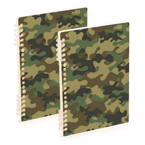WOBOGO Army Green Camouflage Notebook College Horizontal Grid Paper Ink Spill Resistant Water Resistant Cover 8.3x5.7x0.4in